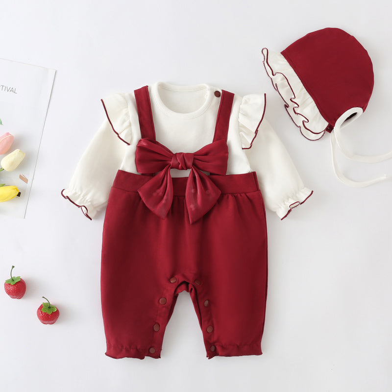 Tutina Completo Invernale Neonato 2 Pezzi con Fiocco e Cappellino – Rosso