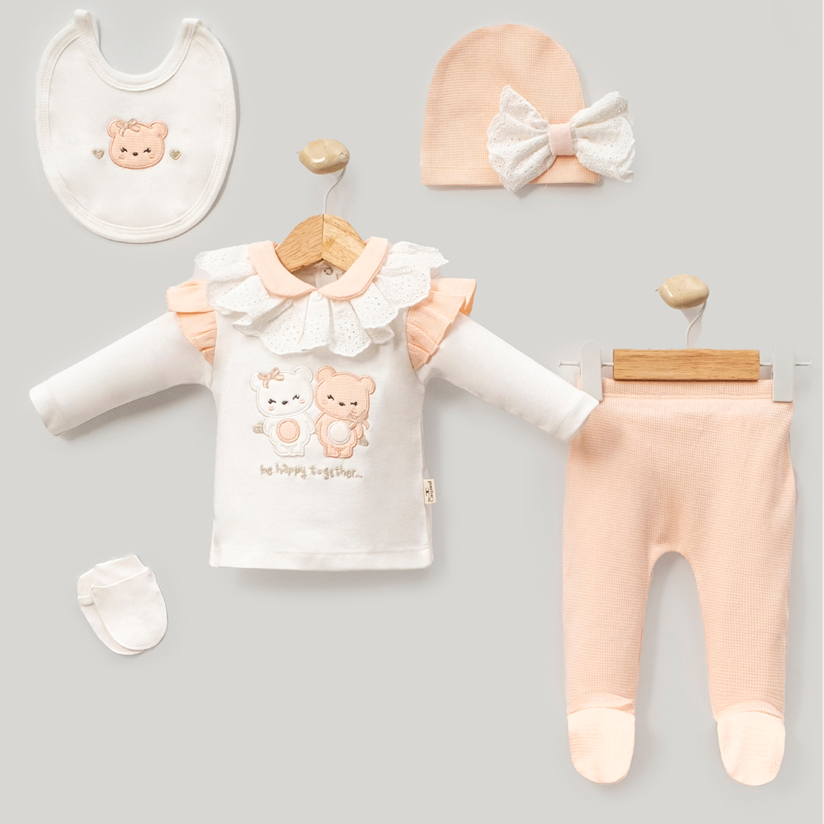 Set Neonata 5 Pezzi con Orsetti Ricamati – Vari Colori