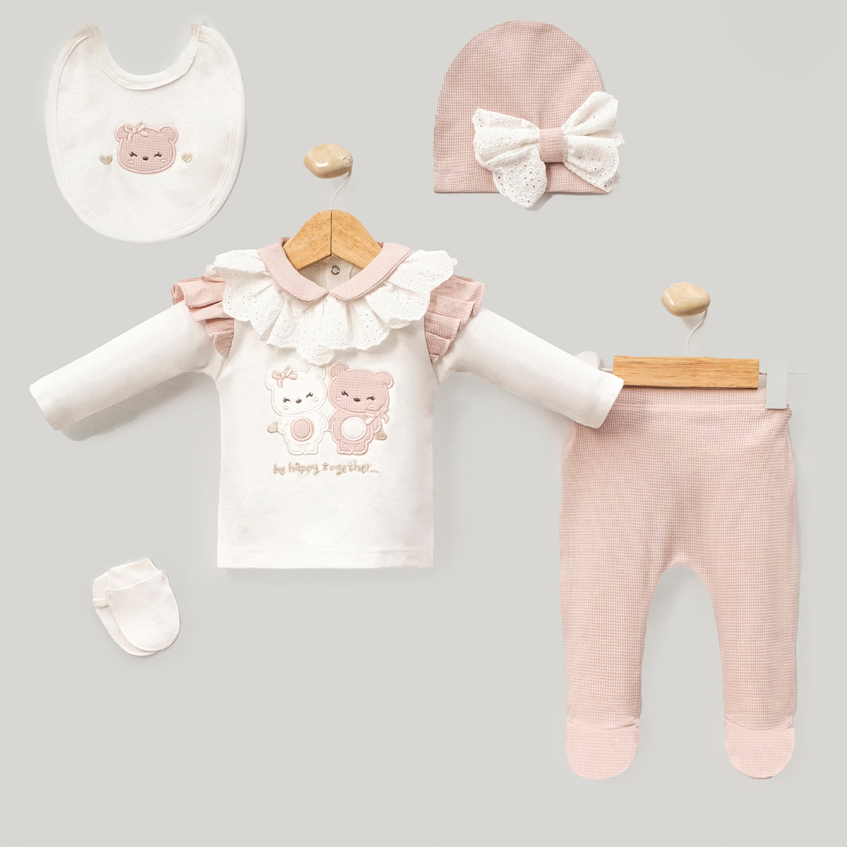 Set Neonata 5 Pezzi con Orsetti Ricamati – Vari Colori