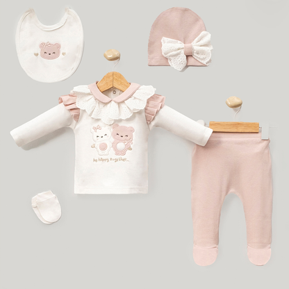 Set Neonata 5 Pezzi con Orsetti Ricamati – Vari Colori