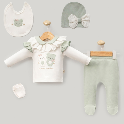Set Neonata 5 Pezzi con Orsetti Ricamati – Vari Colori