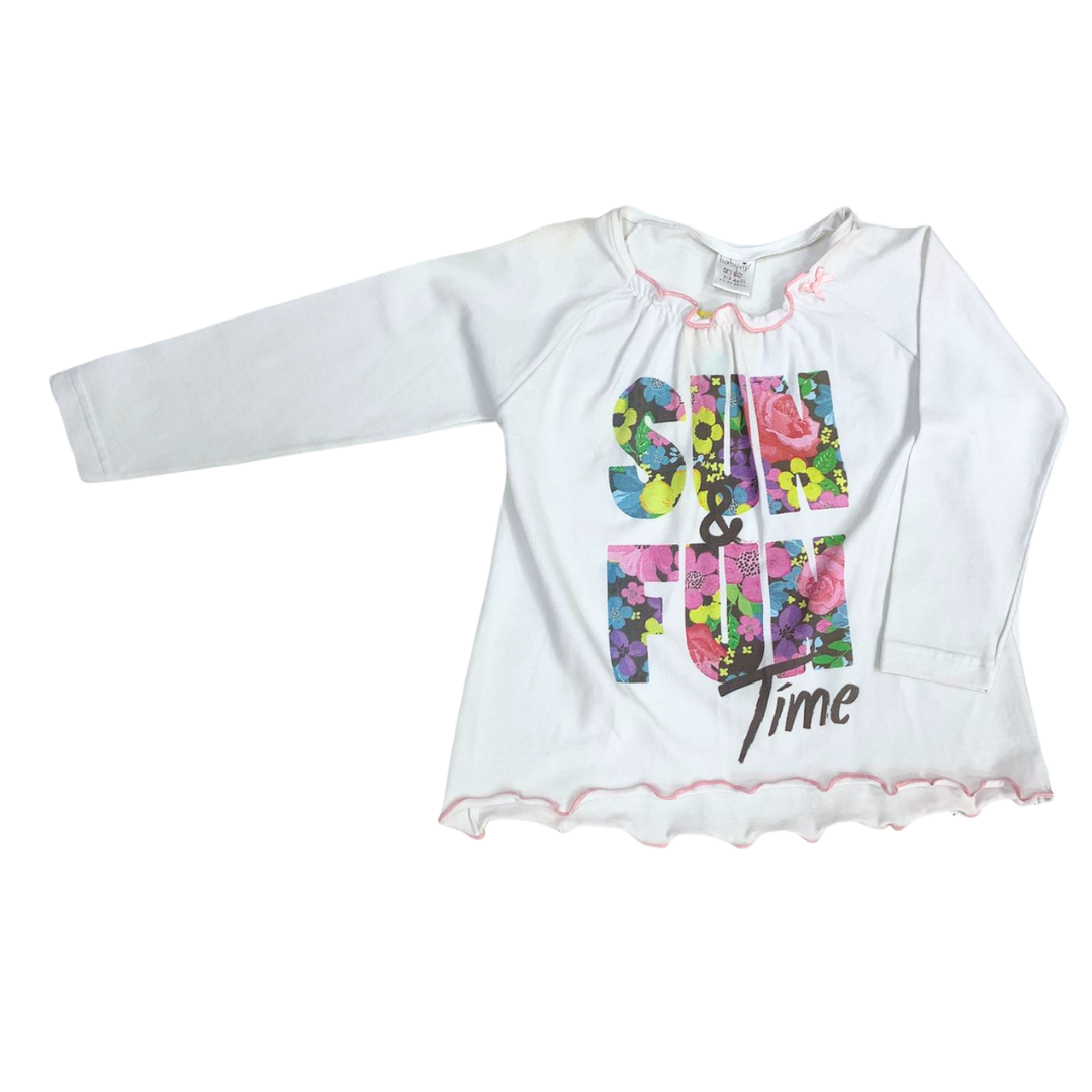 Maglietta Bimba Bianca Maniche Lunghe con Stampa