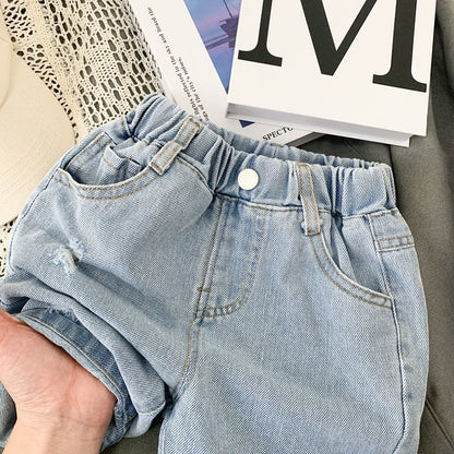 Bermuda in Denim Chiaro Bambino – Effetto Strappato