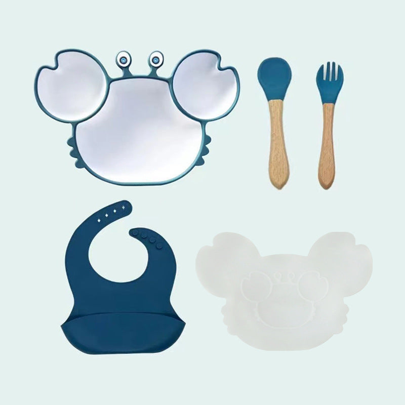 Set Pappa in Silicone Antiscivolo con Piattino a Forma di Granchio – 4 Pezzi