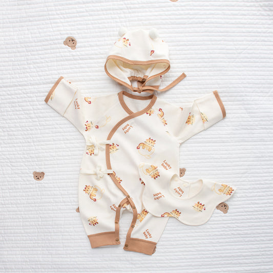Coordinato Set Neutro Neonato/a Bimbo/ Bimba  3 pezzi – Lucky Baby con gattini