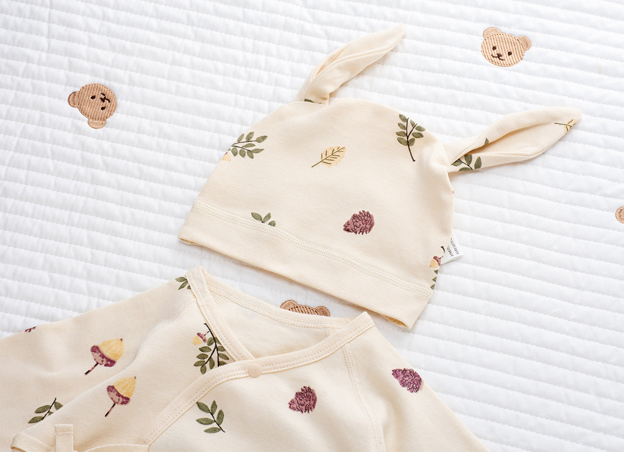 Coordinato Set Neonata/ Bimba  3 pezzi – Fantasia botanica beige