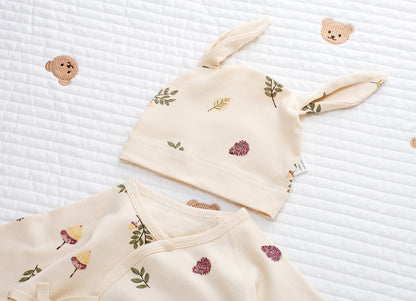 Coordinato Set Neonata/ Bimba  3 pezzi – Fantasia botanica beige