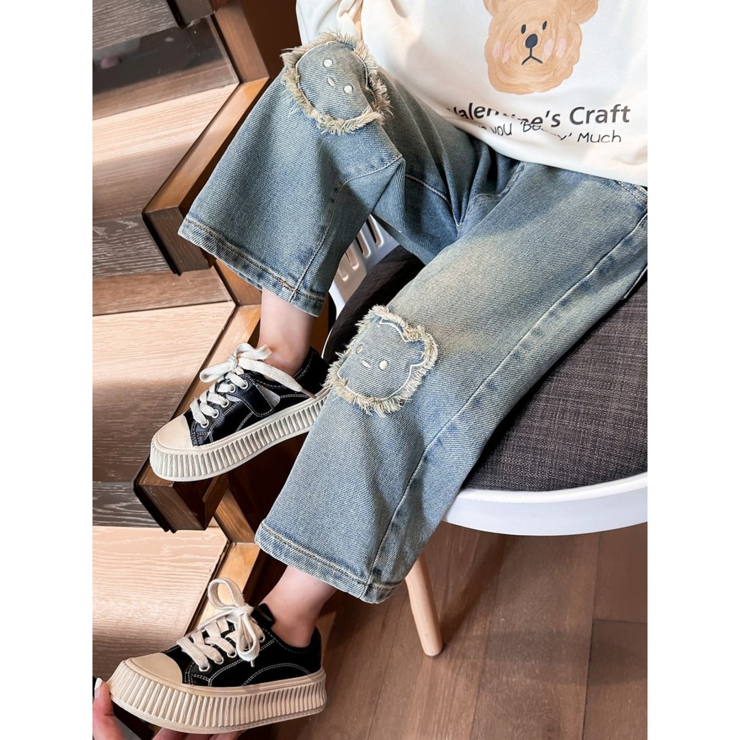 Jeans Casual femminuccia con Ricamo Orsetto