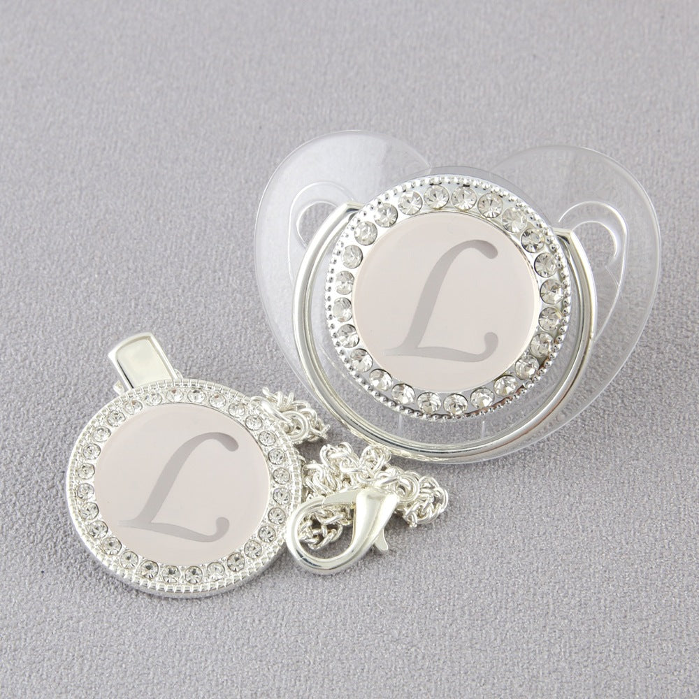 Set Ciuccio Trasparente e argento  Luxury con Clip – Personalizzato con Iniziale 6-12 mesi