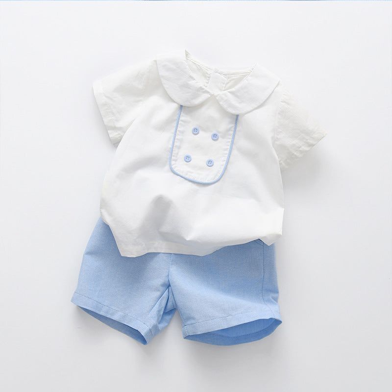 Completo Estivo per Bambino in Cotone Bianco e Azzurro 100% cotone