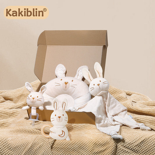 Set Regalo Neonato/a Neutro Coniglietto in Cotone – Cuscino, Peluche e Accessori