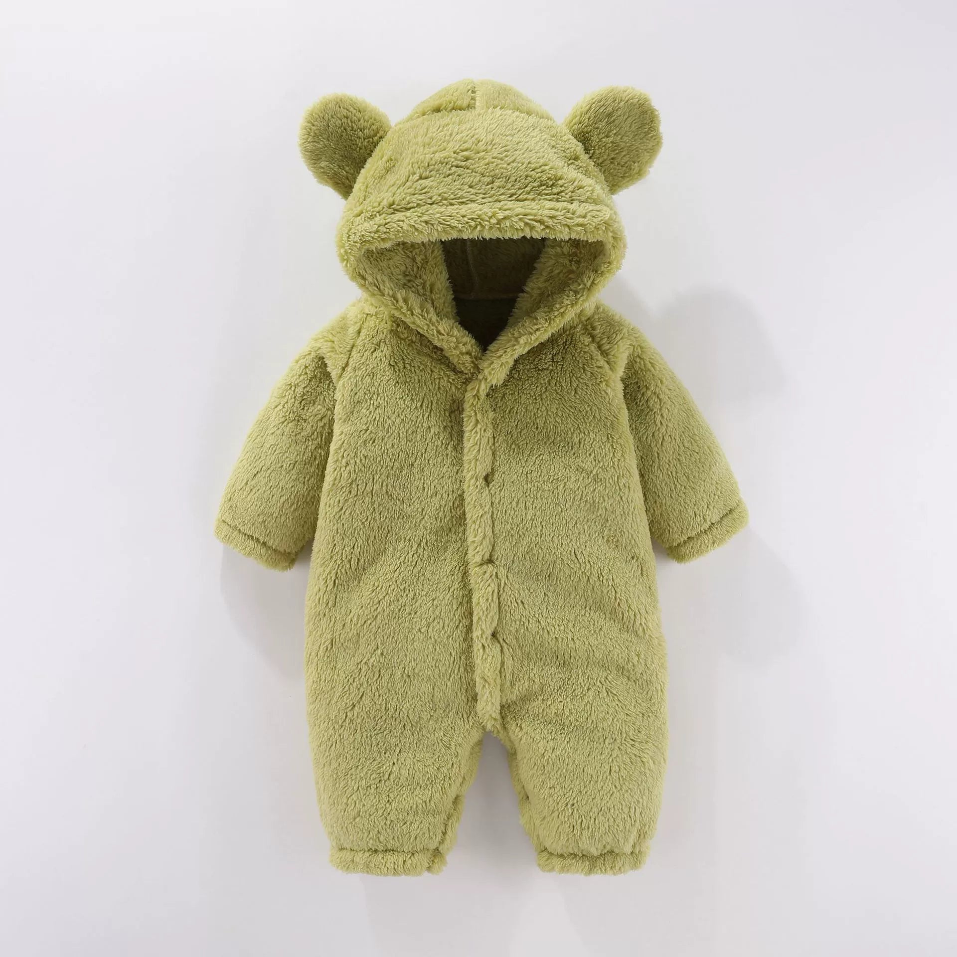 Tuta invernale “Teddy Bear” in peluche con cappuccio e orecchiette – Calda e morbida