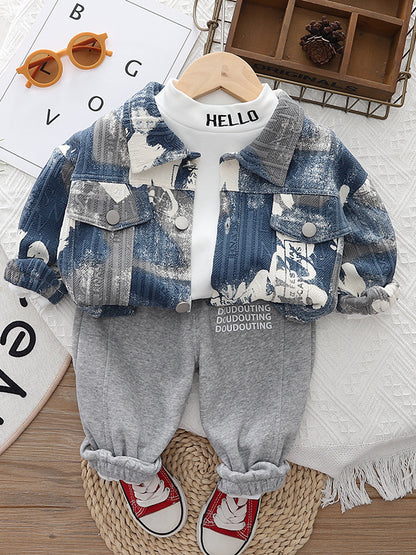 Completo Bambino 3 Pezzi - Giacca Tie-Dye, Maglia "Hello" e Pantaloni Grigi