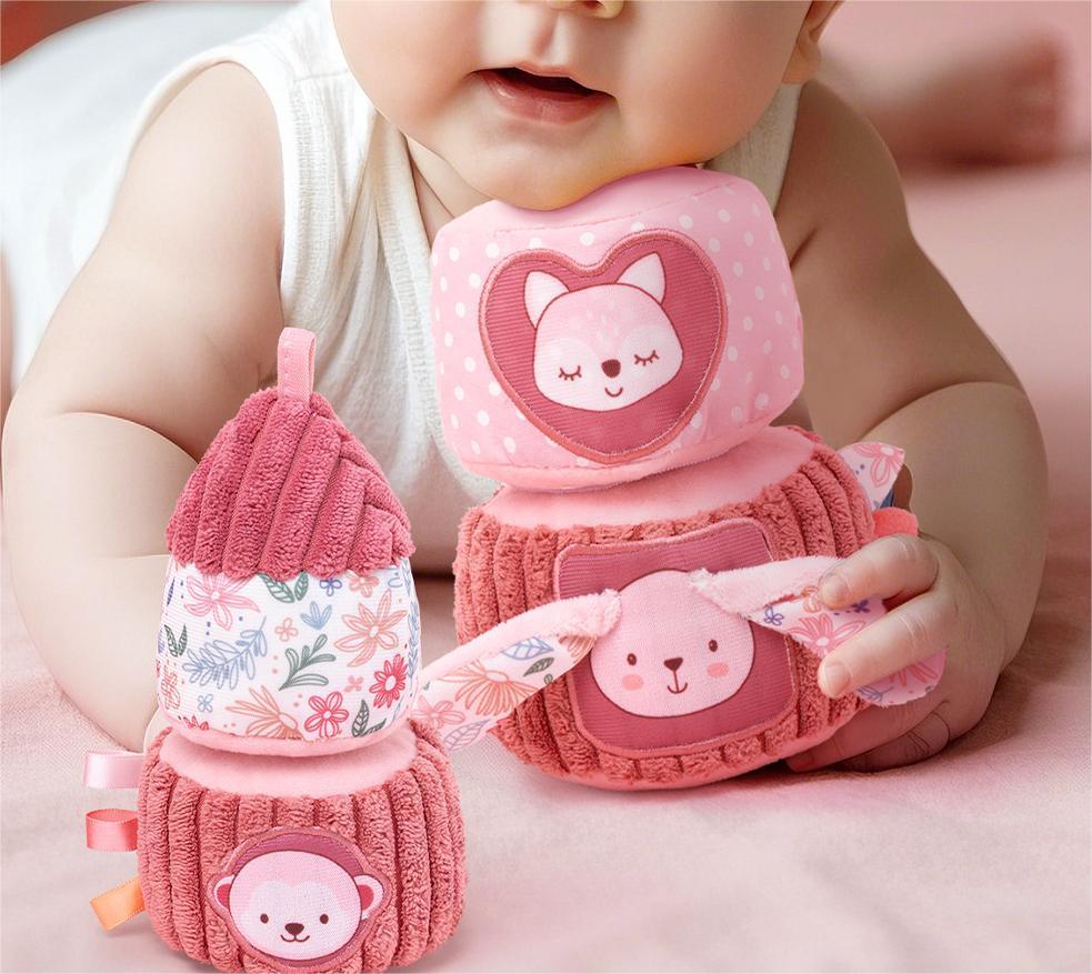 Torre Morbida Educativa in Stoffa – Cubi Sensoriali Impilabili per Neonati