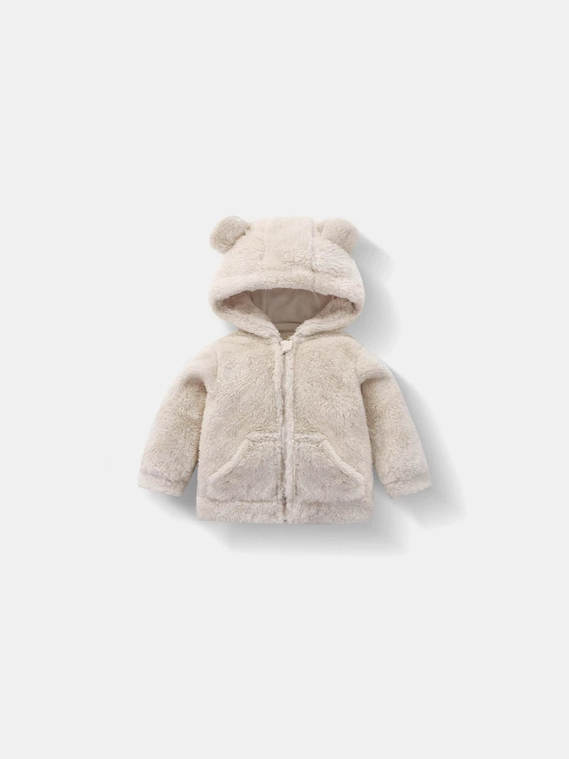 Giacca Peluche Bambino con Cappuccio e Orecchie Orsetto
