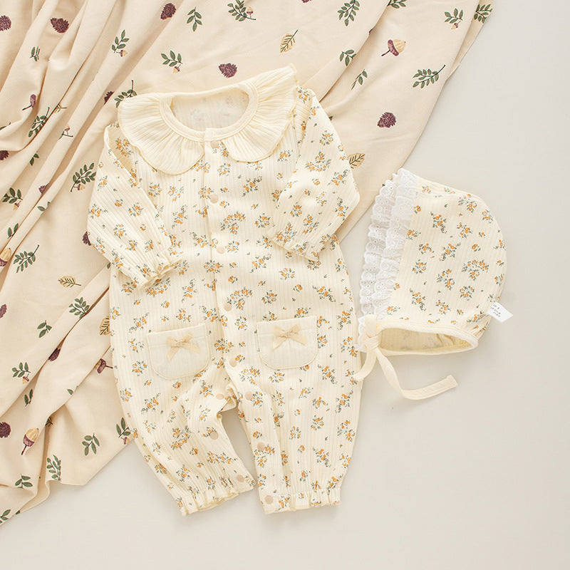 Coordinato Set Neonata/ Bimba  2 pezzi –  Fiori crema e dettagli romantici