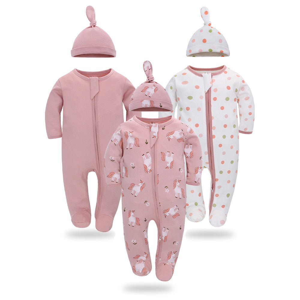 Set 3 Tutine Neonata/ Bimba  con Cappellino Rosa, Volpine & Pois Pastello