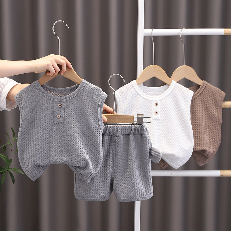 Completo Estivo Bambino "Soft Comfort" - Canotta e Shorts in Tessuto Waffle