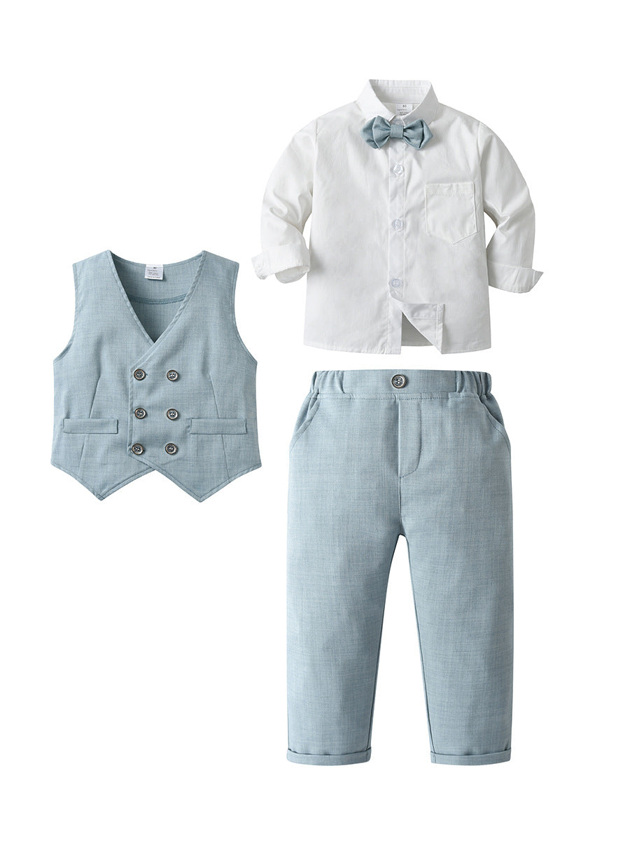 Completo Elegante Bambino 3 Pezzi   Camicia, Gilet e Pantaloni Celeste