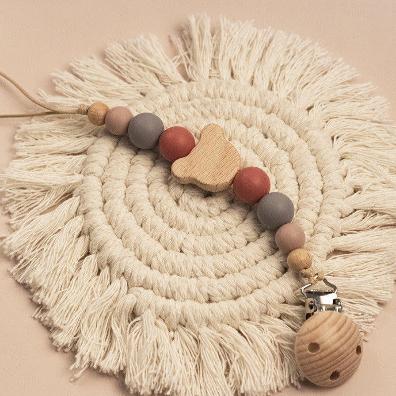 Portaciuccio in Legno e Silicone Orsetto – Design Naturale con Perline