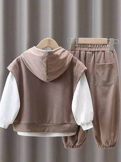 Completo bambino con felpa smanicata con cappuccio e pantaloni – 2 varianti