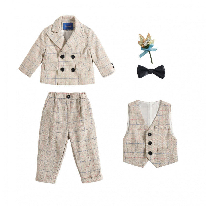 Completo Elegante a Quadri Beige per Bambini - 5 Pezzi