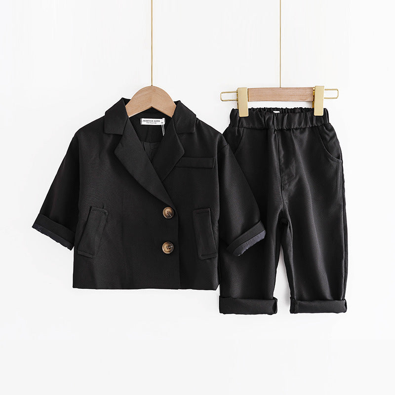 Completo Estivo Bambino 2 Pezzi – Giacca Elegante a Maniche Corte + Pantaloni Lunghi