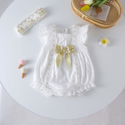 Pagliaccetto Elegante per Bambina con Fiocco Dorato e Fascia Coordinata