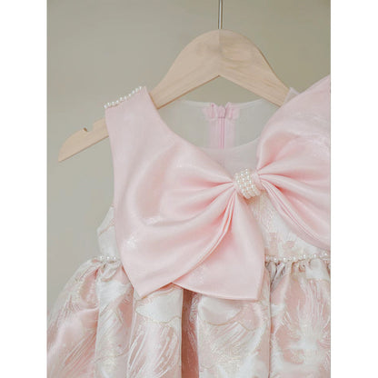 Vestito Elegante Bambina Rosa Cipria con Fiocco  Cerimonia & Occasioni Speciali