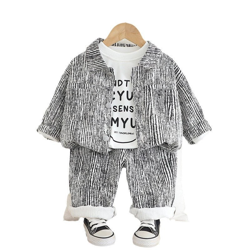 Completo 3 pezzi Bimbo Effetto Rigato