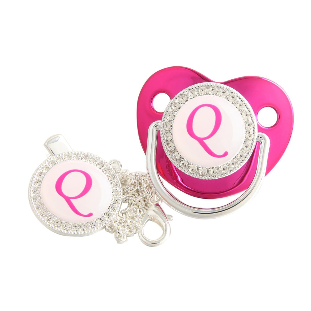 Set Ciuccio Luxury Fucsia e argento con Clip – Personalizzato con Iniziale (6-12 mesi)