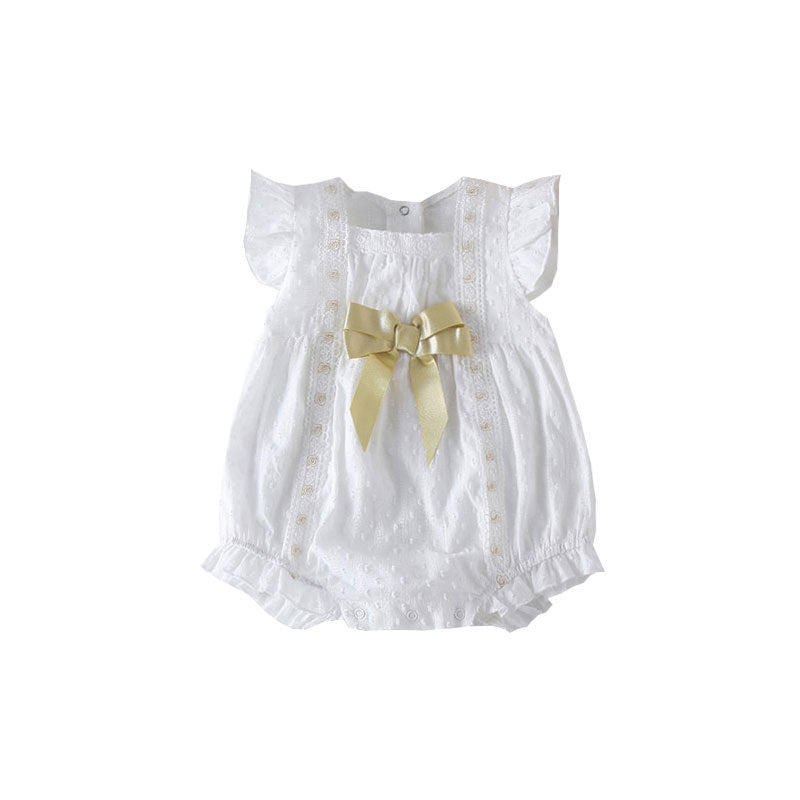 Pagliaccetto Elegante per Bambina con Fiocco Dorato e Fascia Coordinata