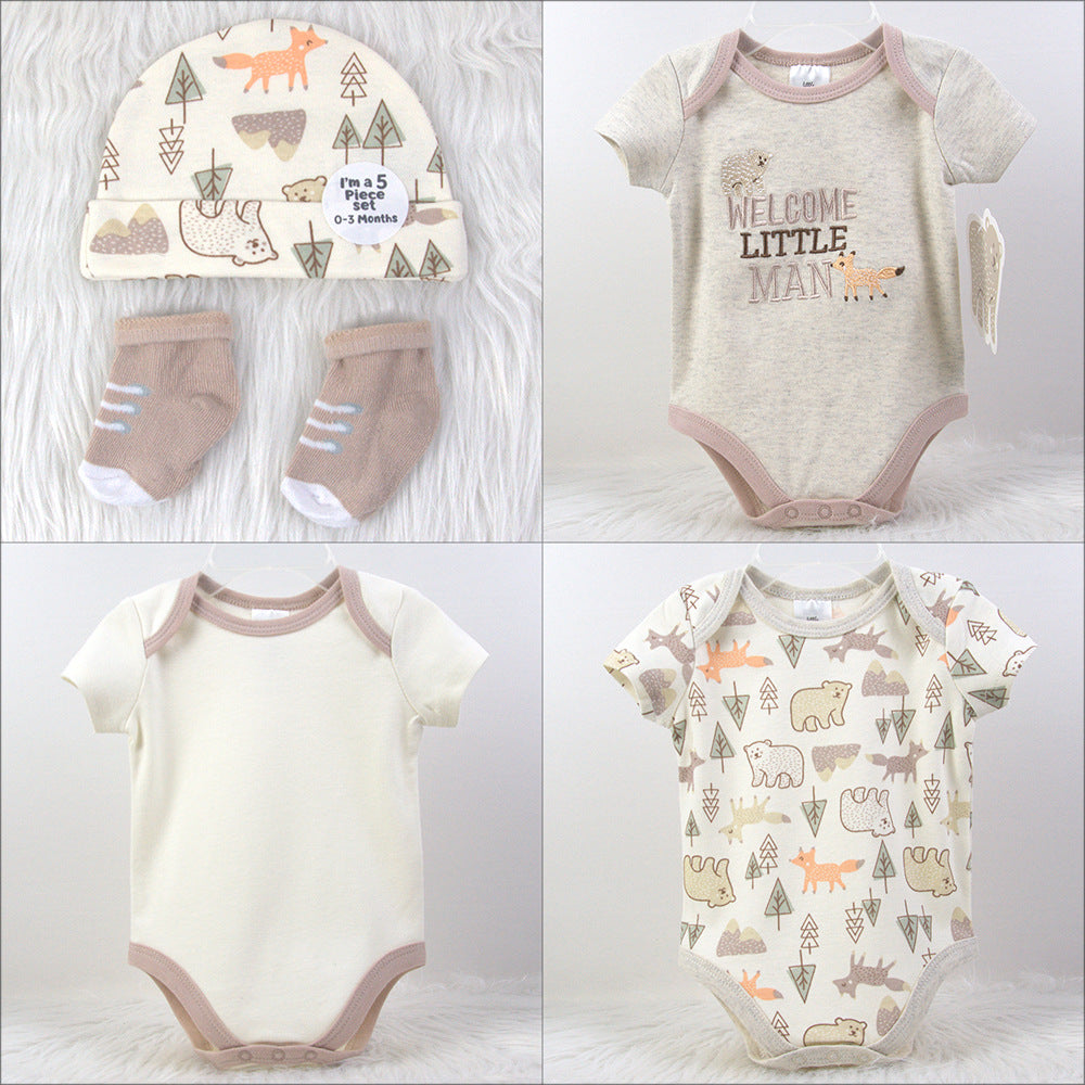 Set Nascita Neutro Bimbo/ Bimba in cotone 5 Pezzi - Body, Cappellino e Calzini