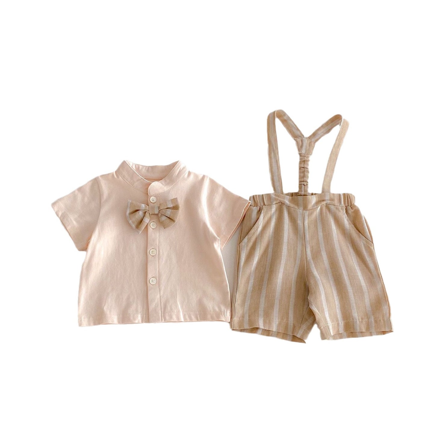 Completo Bambino con Camicia e Pantaloncini con Bretelle a Righe