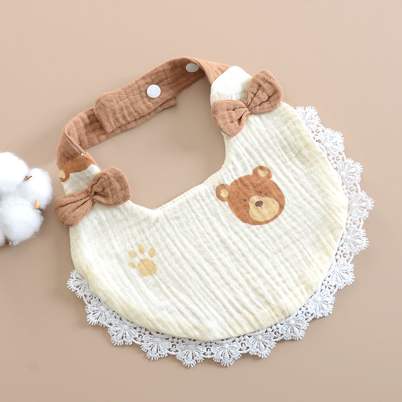 Bavaglino Neonato in Mussola con Fiocchi e Merletto – 100% Cotone Morbido