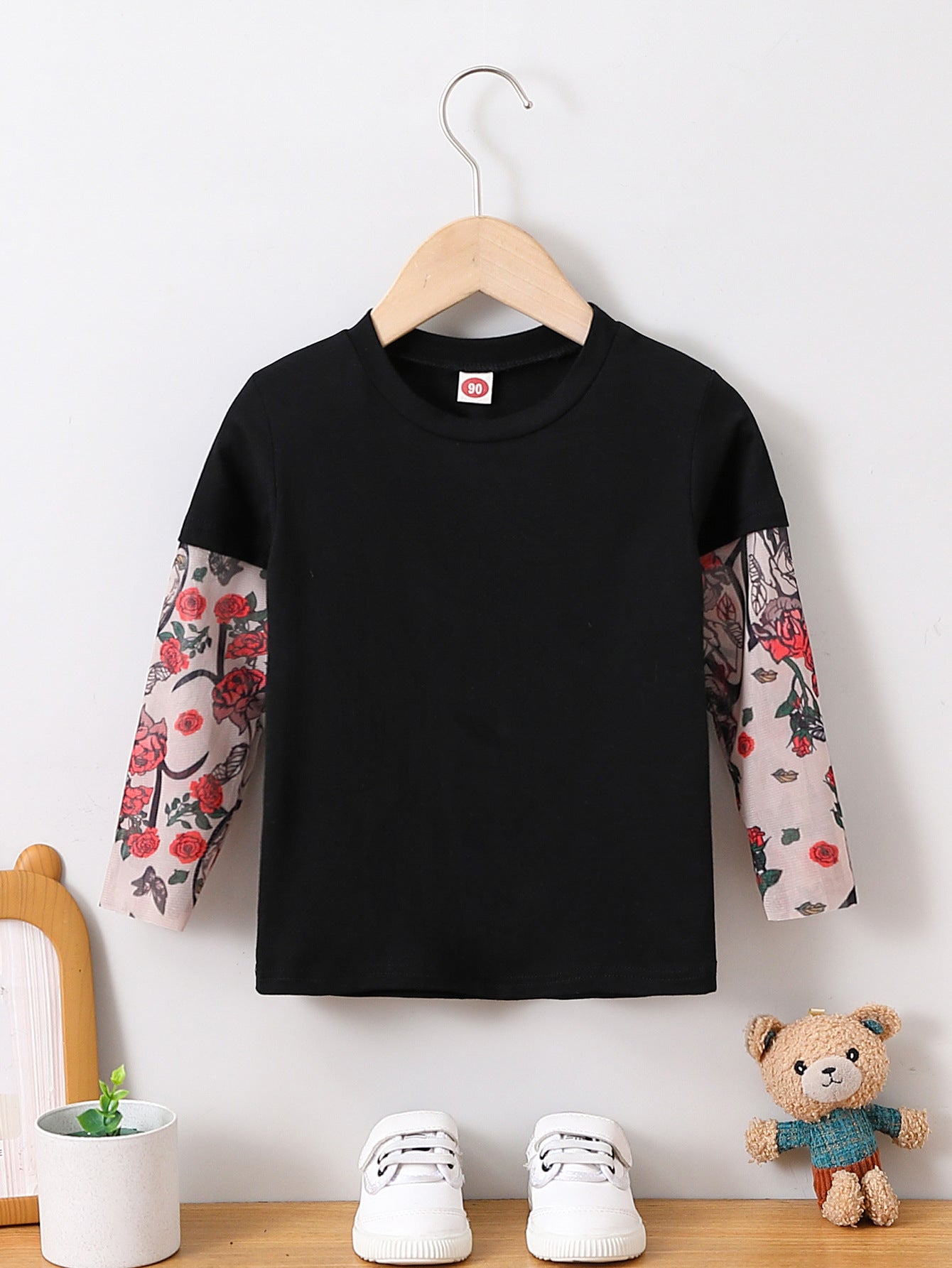 Maglia Bambino Maniche Lunghe con Dettaglio Floreale stile tattoo
