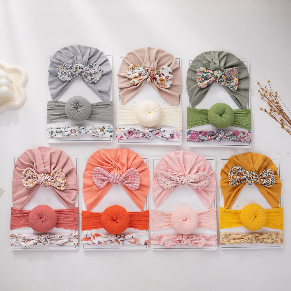 Set di Turbante  e Fasce per Neonati con Fiocco Stampato