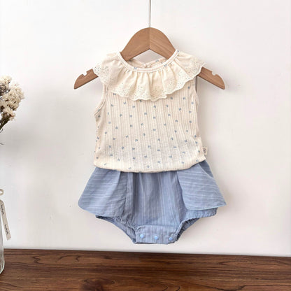 Completo estivo bimba con colletto ricamato