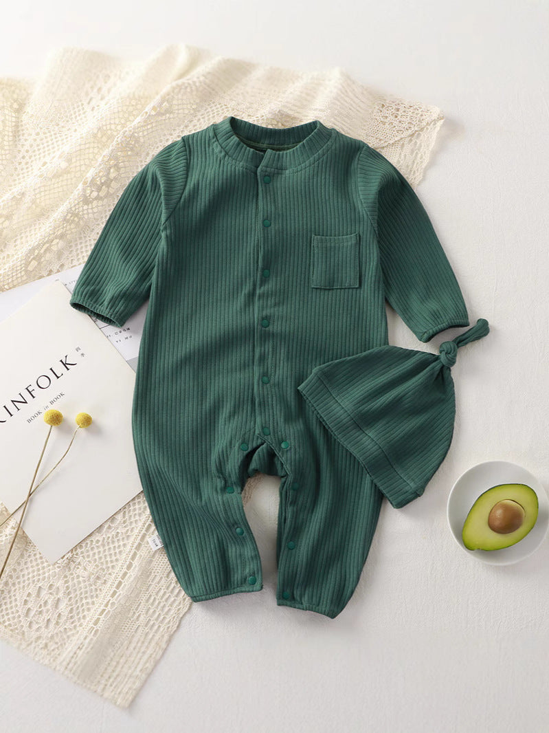 Tutina neonato in cotone a costine con cappellino