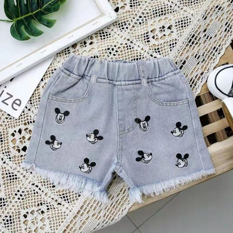 Shorts in denim con stampa divertente Mickey Disney