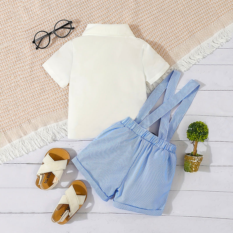 Completo elegante bambino – Camicia con papillon e pantaloncini con bretelle