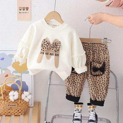Completo Bambina Felpa + Pantalone – Stile Comfy con Fiocco 3D