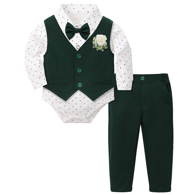 Completo Elegante per Neonato   2 Pezzi con Body Camicia e Pantalone verde