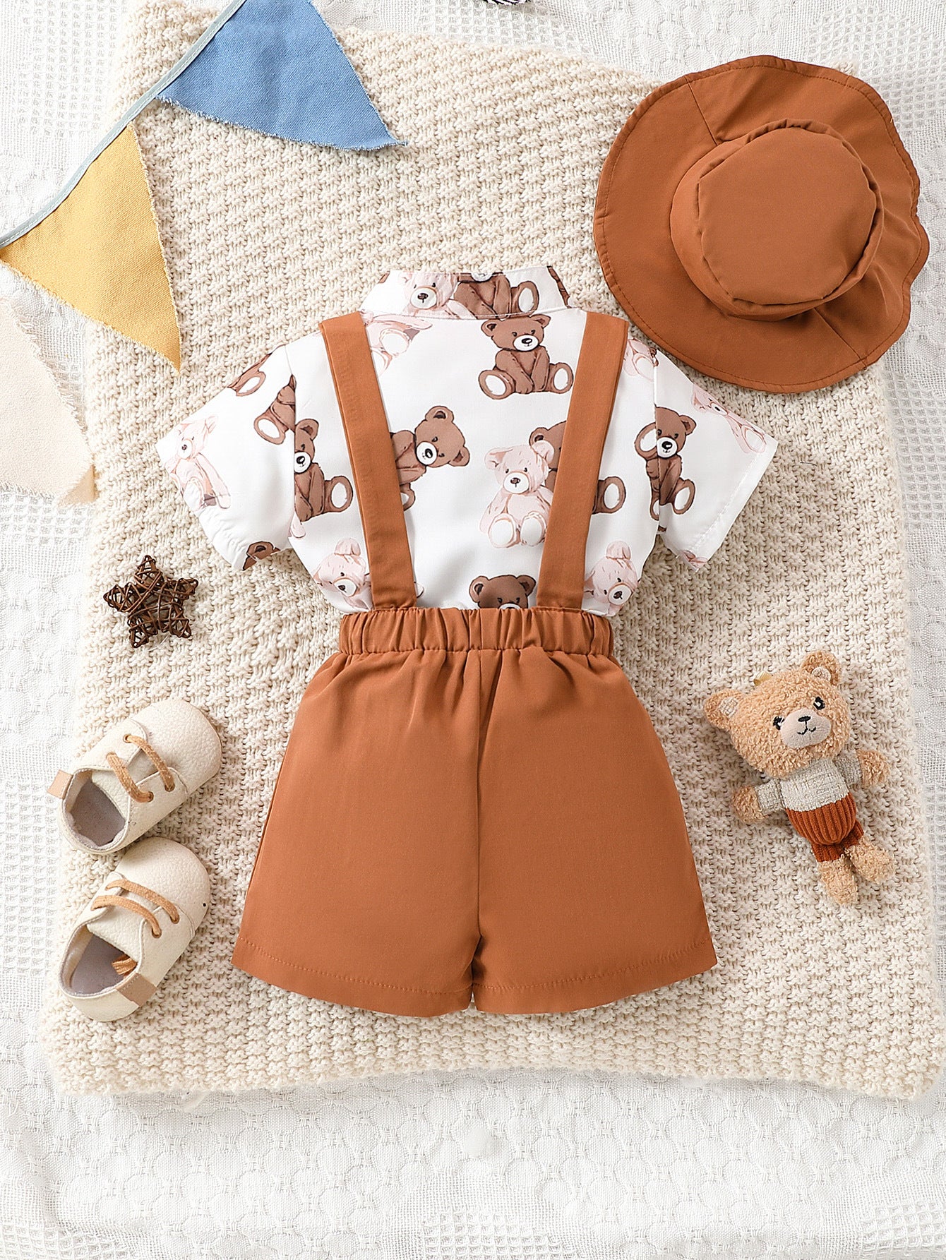 Salopette bimbo con camicia  orsetto , papillon e cappello orsetto