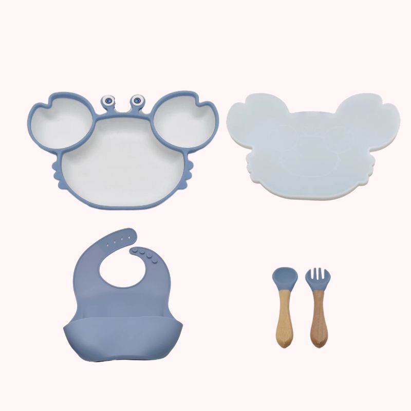 Set Pappa in Silicone Antiscivolo con Piattino a Forma di Granchio – 4 Pezzi