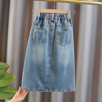 Gonna in Jeans Bambina con Tasche Stile Casual e Comodo