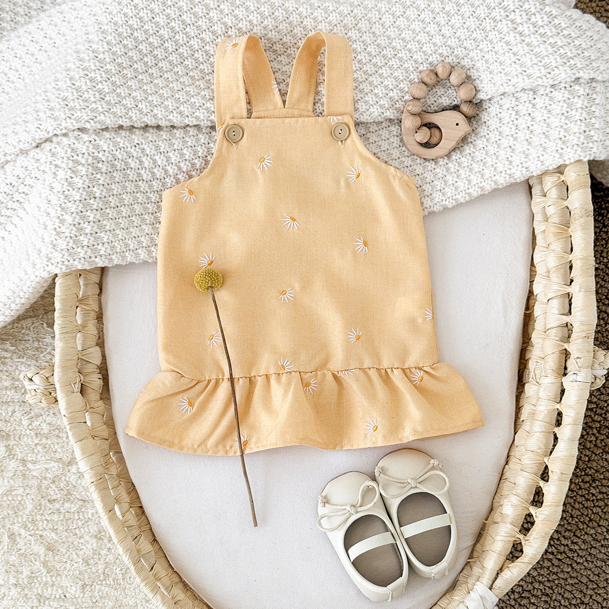Vestitino Salopette Estivo con Margheritine  Giallo Pastello