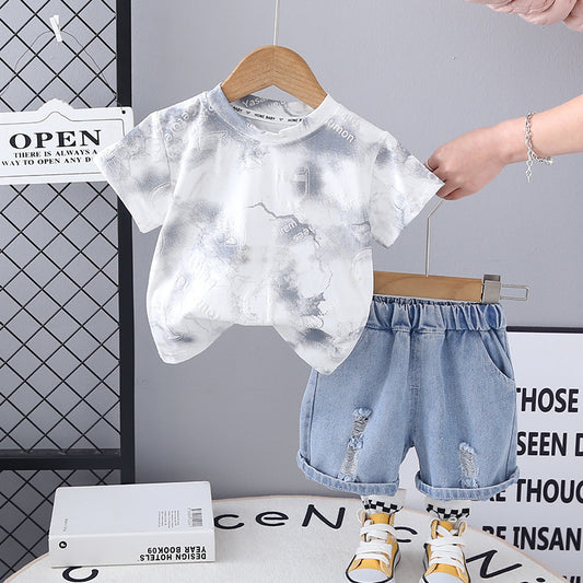 Completo Estivo Bimbo  T-shirt Mappa e Shorts in Denim