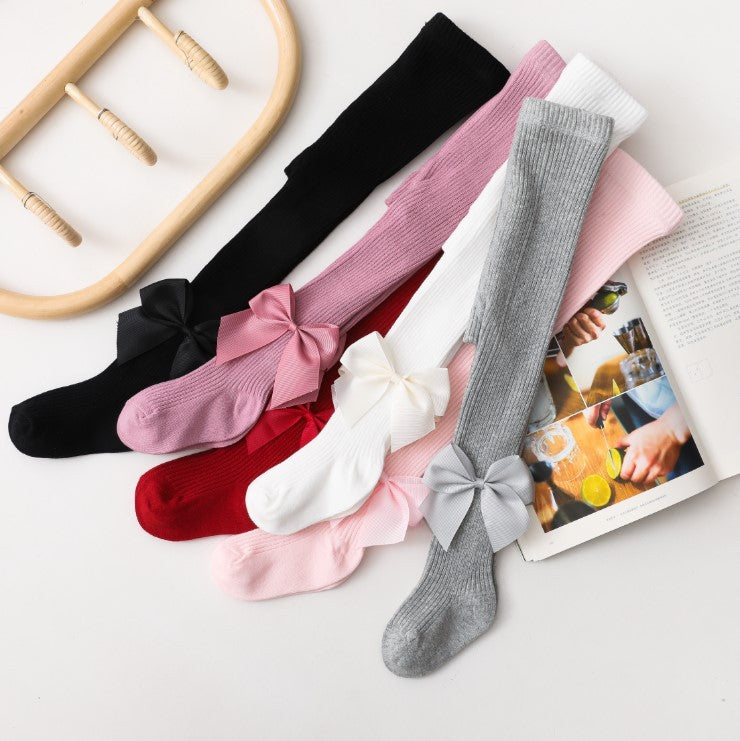 Collant Eleganti per Bambina con Fiocco in Raso  vari colori caldo cotone