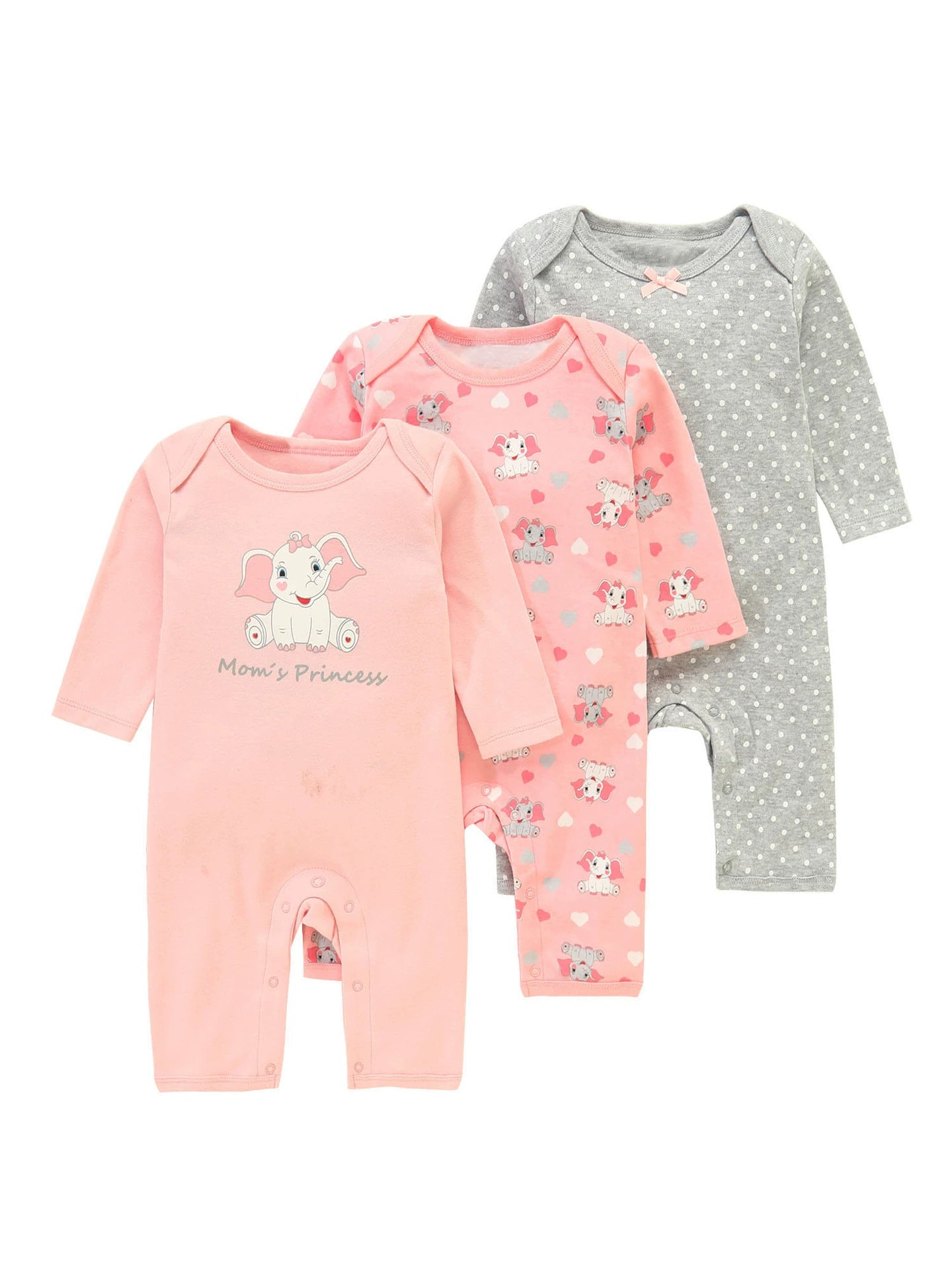 Set Neonata/ Bimba 3 Tutine in Cotone Manica Lunga
